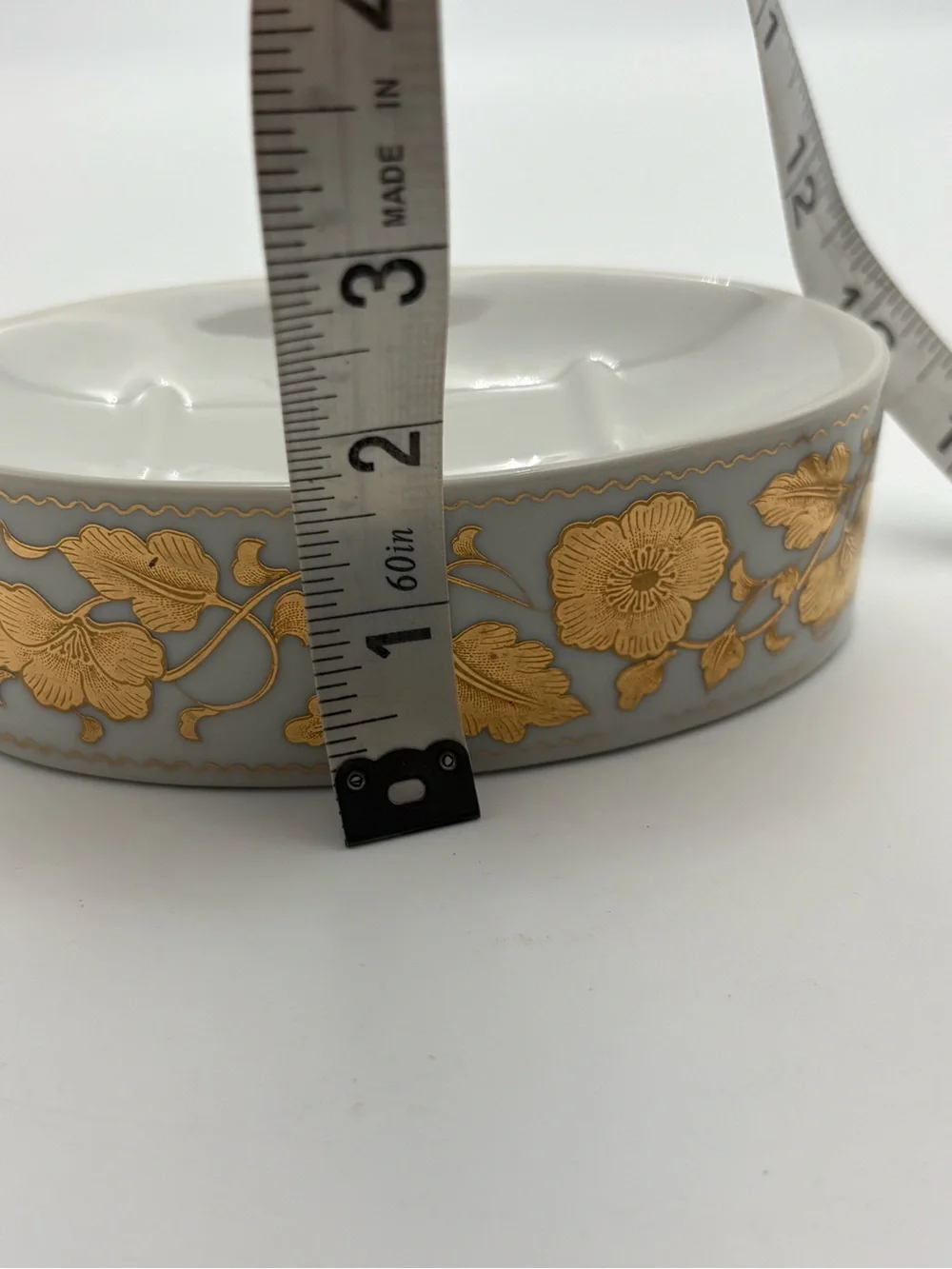Vintage White Porcelain Soap Dish with Gold Floral Motif
